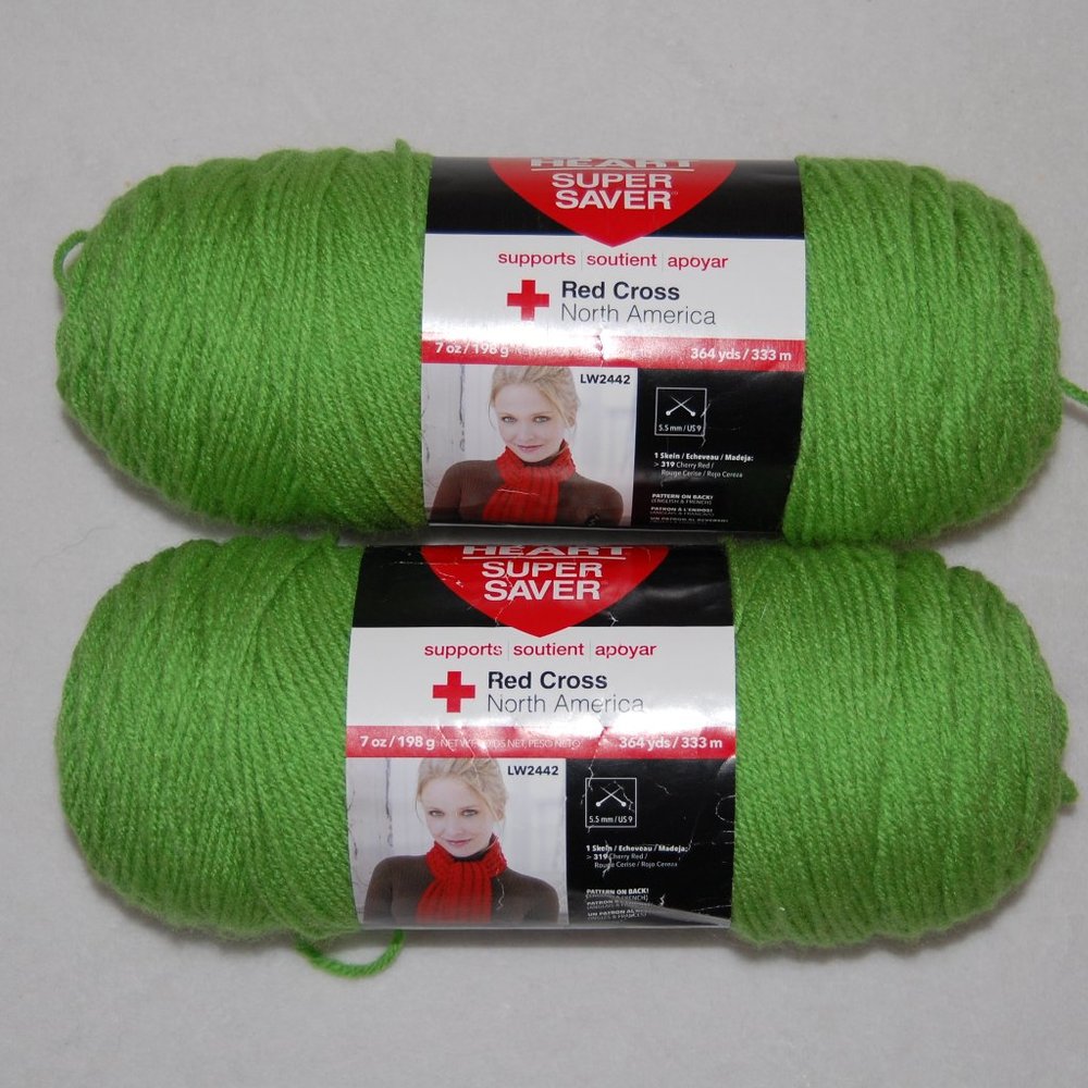 Lot of 2 (14 oz), Red Heart Super Saver Yarn, #4 Medium, Spring Green